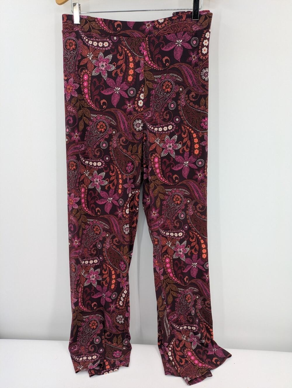Susan Graver Printed Liquid Knit Pull On Wide Leg Pants Side Slit 3X Magenta